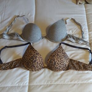 Victoria's Secret Gray and Leopard Print Bras